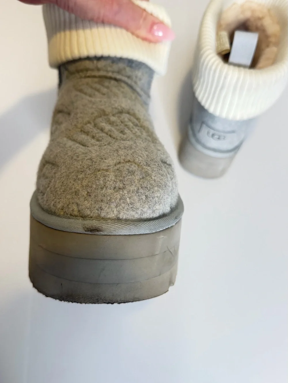 UGG Gray Quilted Boot with Cream Fold-Over Cuff